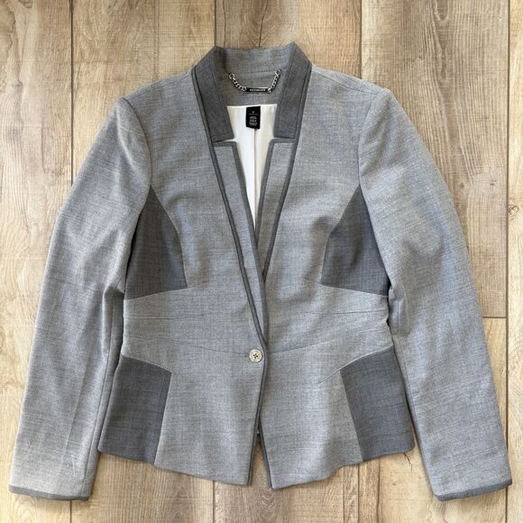 White House Black Market Womens Gray Colorblock Wool Blend Blazer Size 10 Office - Picture 9 of 16
